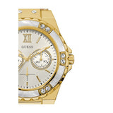  Shop Authentic Guess Limelight Quartz Silver Dial Golden Leather Strap Watch For Women - W0775L2 - Luxxuri