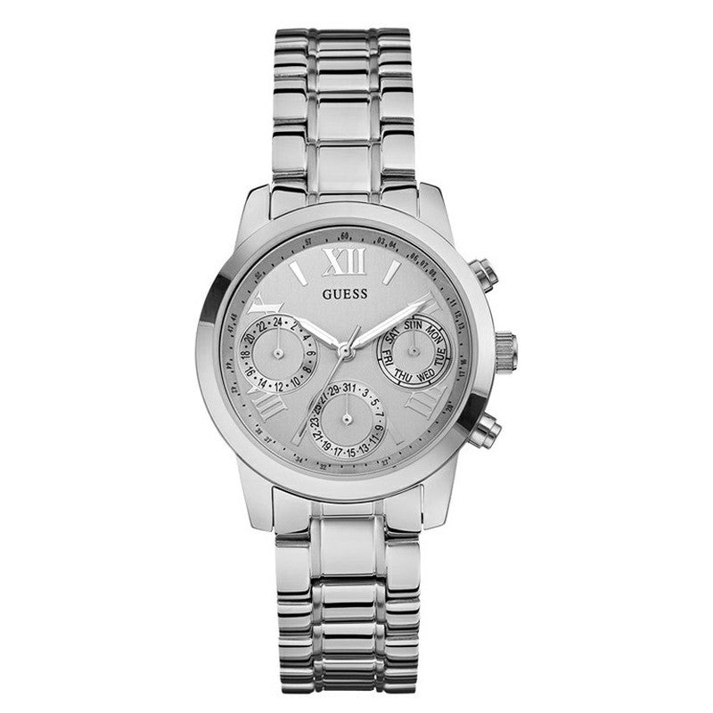  Shop Authentic Guess Mini Sunrise Silver Dial Silver Steel Strap Watch For Women - W0448L1 - Luxxuri