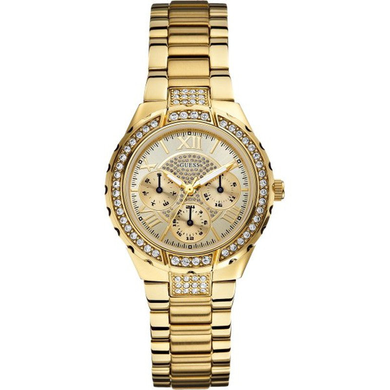  Shop Authentic Guess Viva Diamonds Gold Dial Gold Steel Strap Watch for Women - W0111L2 - Luxxuri