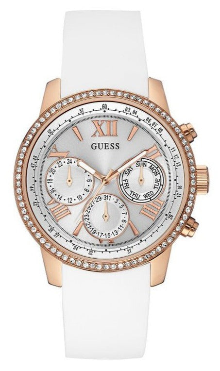  Shop Authentic Guess Sport White Dial White Rubber Strap Watch For Women - W0616L1 - Luxxuri
