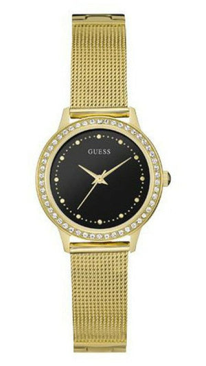  Shop Authentic Guess Chelsea Crystals Black Dial Gold Mesh Bracelet Watch For Women - W0647L8 - Luxxuri