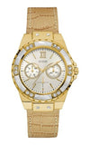  Shop Authentic Guess Limelight Quartz Silver Dial Golden Leather Strap Watch For Women - W0775L2 - Luxxuri