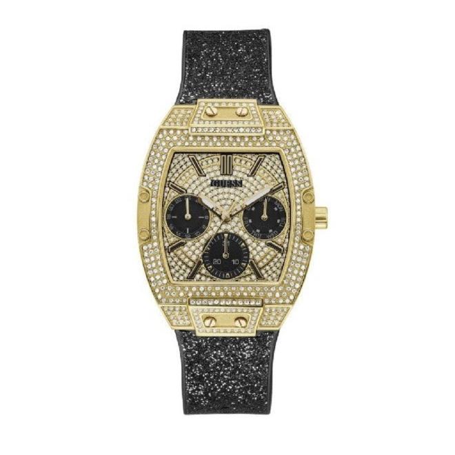  Shop Authentic Guess Raven Diamonds Champagne Dial Black Rubber Strap Watch For Women - GW0105L2 - Luxxuri