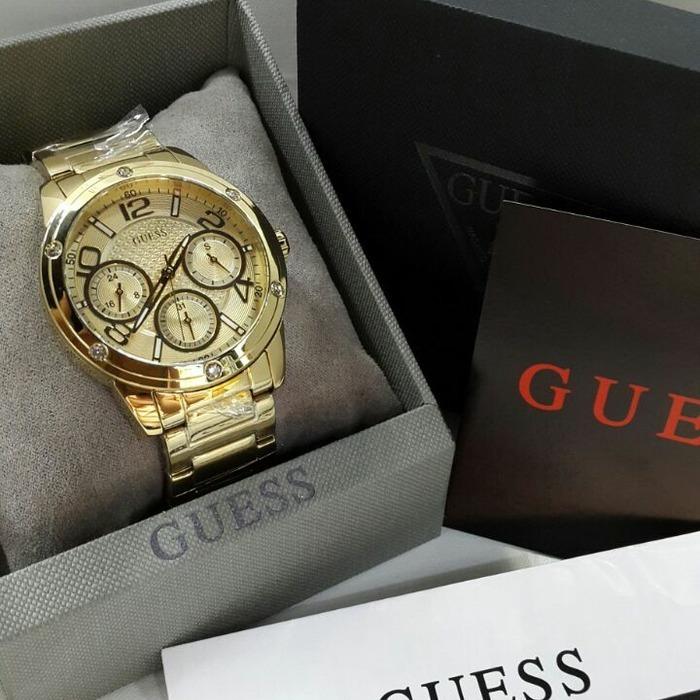  Shop Authentic Guess Sunrise Chronograph Gold Dial Gold Steel Strap Watch For Women - W0330L1 - Luxxuri