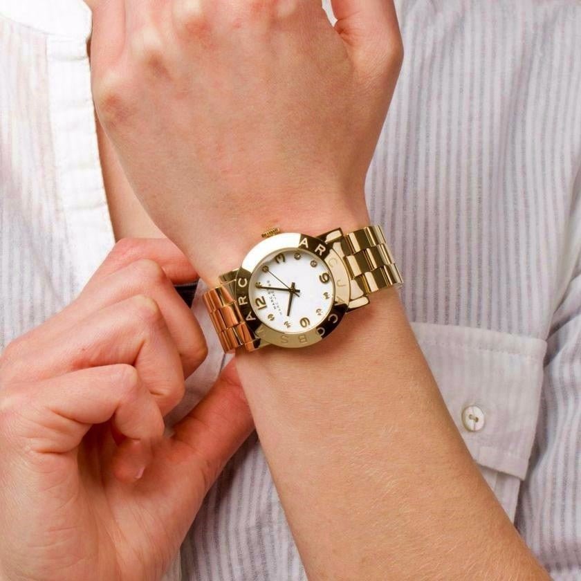 Shop Authentic Marc Jacobs Amy White Dial Gold Steel Strap Watch for Women - MBM3056 - Luxxuri