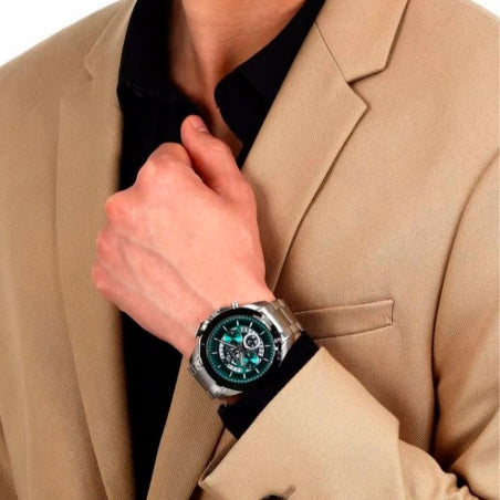 Maserati Traguardo Chronograph Green Dial Silver Steel Strap Watch For Men - R8873612060