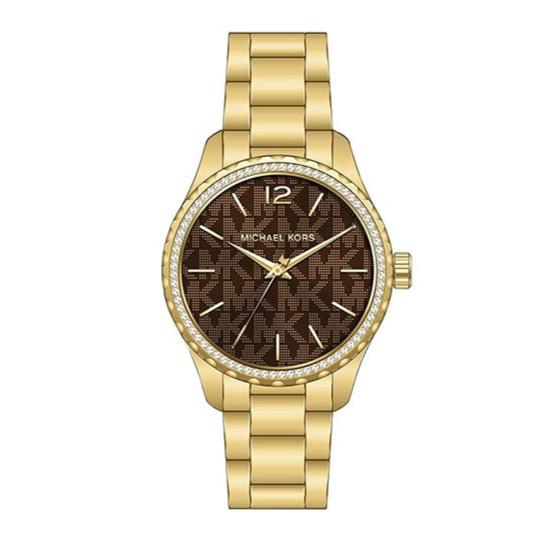  Shop Authentic Michael Kors Layton Chronograph Brown Dial Gold Steel Strap Watch For Women - MK7296 - Luxxuri