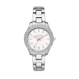  Shop Authentic Michael Kors Liliane Three Hand Mother of Pearl White Dial Silver Steel Strap Watch For Women - MK4556 - Luxxuri