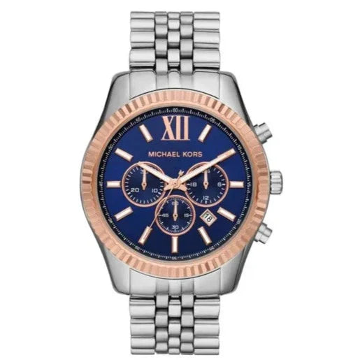 Shop Authentic Michael Kors Lexington Chronograph Blue Dial Silver Steel Strap Watch For Men - MK8689 - Luxxuri