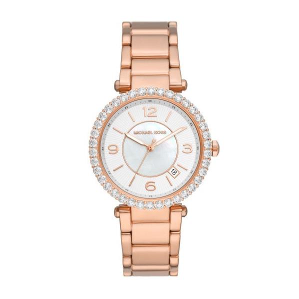  Shop Authentic Michael Kors Parker Three-Hand Mother of Pearl White Dial Rose Gold Steel Strap Watch For Women - MK4695 - Luxxuri