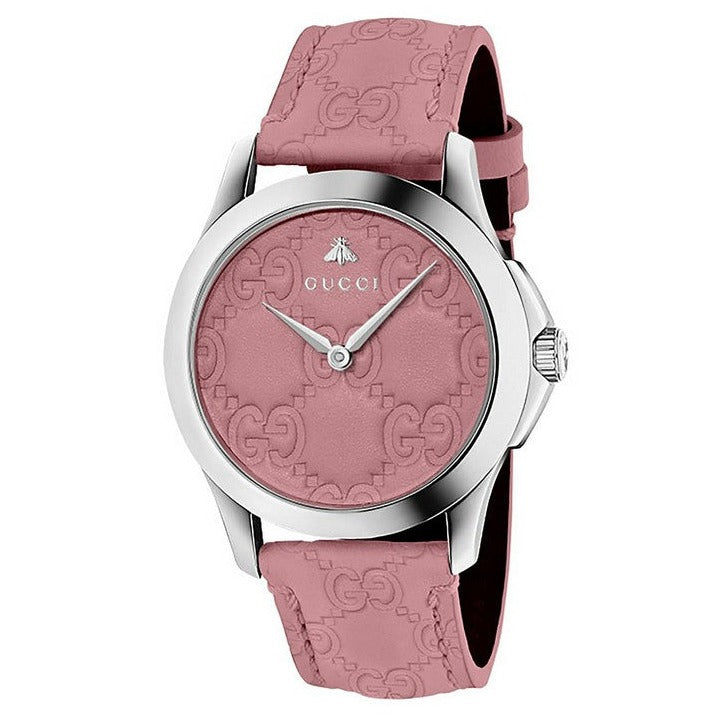  Shop Authentic Gucci G Timeless Quartz Candy Pink Dial Pink Leather Strap Watch For Women - YA1264030 - Luxxuri