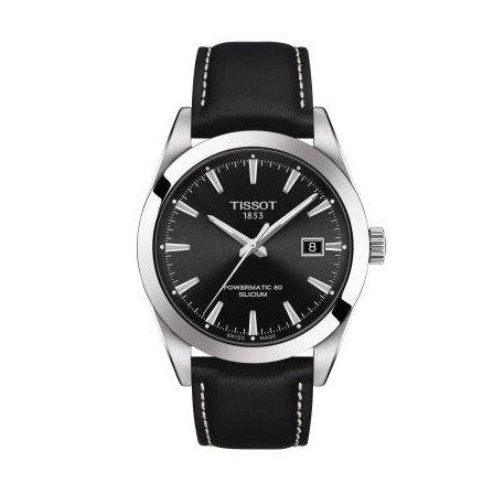 Tissot Gentleman Powermatic 80 Silicium Black Dial Black Leather Strap Watch For Men - T127.407.16.051.00