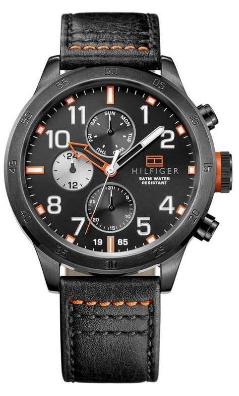  Shop Authentic Tommy Hilfiger Trent Multifunction Black Dial Black Leather Strap Watch for Men - 1791136 - Luxxuri