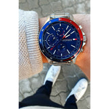  Shop Authentic Tommy Hilfiger Bank Chronograph Blue Dial Silver Steel Strap Watch for Men - 1791718 - Luxxuri