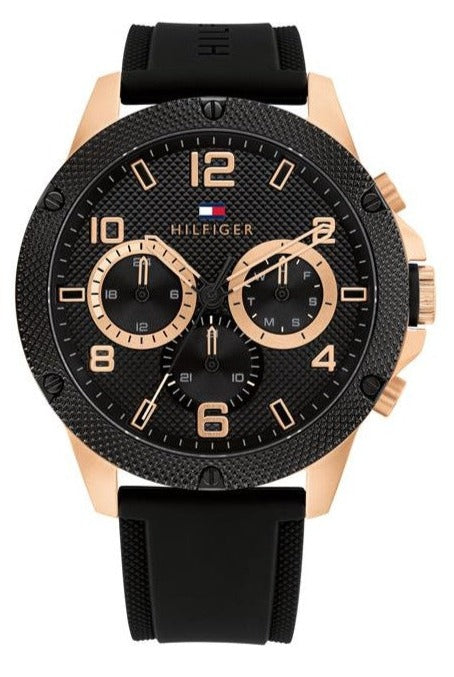  Shop Authentic Tommy Hilfiger Blaze Multifunction Black Dial Black Rubber Strap Watch For Men - 1792028 - Luxxuri