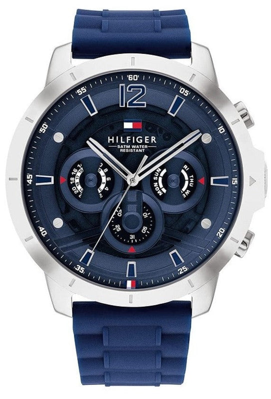  Shop Authentic Tommy Hilfiger Luca Chronograph Blue Dial Blue Silicone Strap Watch For Men - 1710489 - Luxxuri