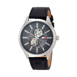  Shop Authentic Tommy Hilfiger Spencer Skeleton Black Dial Black Leather Strap Watch for Men - 1791641 - Luxxuri