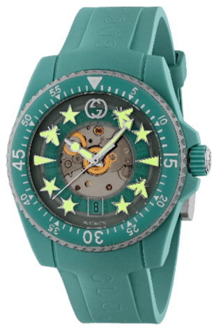  Shop Authentic Gucci Dive Automatic Green Dial Green Rubber Strap Unisex Watch - YA136344 - Luxxuri