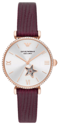  Shop Authentic Emporio Armani Meccanico Automatic Silver Dial Burgundy Leather Strap Watch For Women - AR60044 - Luxxuri