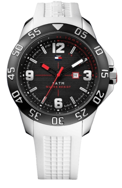  Shop Authentic Tommy Hilfiger Sport Black Dial White Rubber Strap Watch for Men - 1790986 - Luxxuri