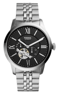 Fossil Townsman Black Dial Silver Steel Strap Watch for Men - ME3107
