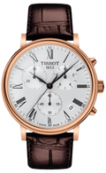 Tissot Carson Premium Chronograph Silver Dial Brown Leather Strap Watch For Men - T122.417.36.033.00