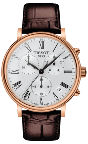Tissot Carson Premium Chronograph Silver Dial Brown Leather Strap Watch For Men - T122.417.36.033.00