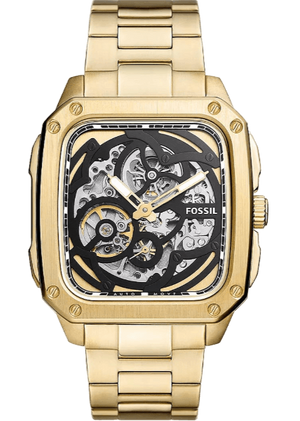  Shop Authentic Fossil Inscription Automatic Skeleton Black Dial Gold Steel Strap Watch for Men - BQ2573 - Luxxuri