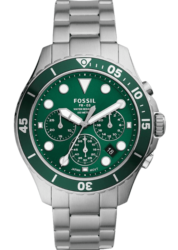  Shop Authentic Fossil FB-03 Chronograph Green Dial Silver Steel Strap Watch for Men - FS5726 - Luxxuri