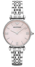 Emporio Armani Gianni T Bar Pink Mother of Pearl Dial Silver Steel Strap Watch For Women - AR1779