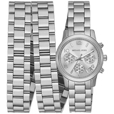  Shop Authentic Michael Kors Runway 18K Rhodium Plated Triple Wrap Silver Dial Silver Steel Strap Watch for Women - MK7451 - Luxxuri
