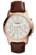 Fossil Grant Chronograph White Dial Brown Leather Strap Watch for Men - FS4991