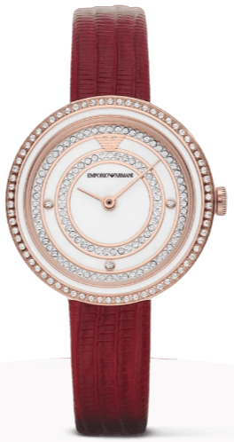  Shop Authentic Emporio Armani Two-Hand Analog White Dial Red Leather Strap Watch For Women - AR11532 - Luxxuri