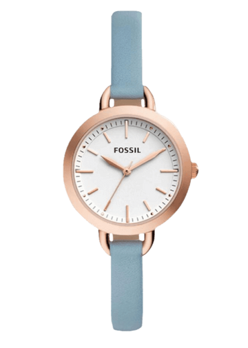 Fossil Classic White Dial Blue Leather Strap Watch for Women - BQ3327