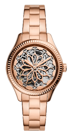  Shop Authentic Fossil Rye Automatic Skeleton Rose Gold Dial Rose Gold Steel Strap Watch for Women - BQ3754 - Luxxuri