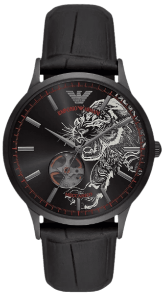  Shop Authentic Emporio Armani Meccanico Skeleton Black Dial Black Leather Strap Watch For Men - AR60046 - Luxxuri