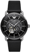  Shop Authentic Emporio Armani Meccanico Skeleton Black Dial Black Leather Strap Watch For Men - AR60026 - Luxxuri