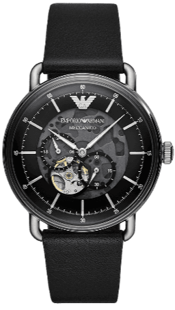  Shop Authentic Emporio Armani Meccanico Skeleton Black Dial Black Leather Strap Watch For Men - AR60026 - Luxxuri