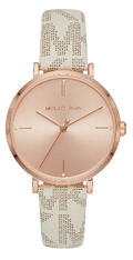  Shop Authentic Michael Kors Jayne Three Hand Rose Gold Dial White Leather Strap Watch For Women - MK7128 - Luxxuri