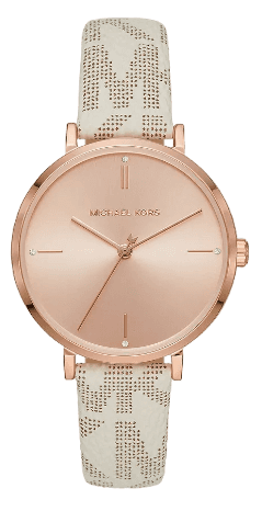  Shop Authentic Michael Kors Jayne Three Hand Rose Gold Dial White Leather Strap Watch For Women - MK7128 - Luxxuri
