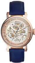 Fossil Original Boyfriend Skeleton White Dial Blue Leather Strap Watch for Women - ME3086