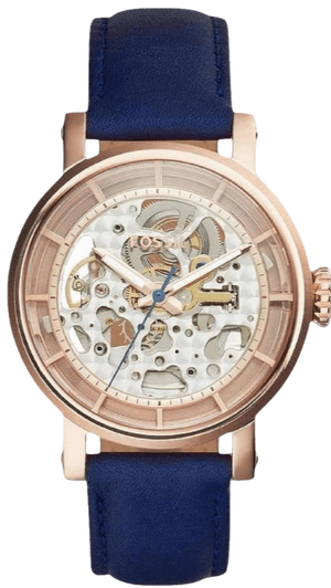  Shop Authentic Fossil Original Boyfriend Skeleton White Dial Blue Leather Strap Watch for Women - ME3086 - Luxxuri