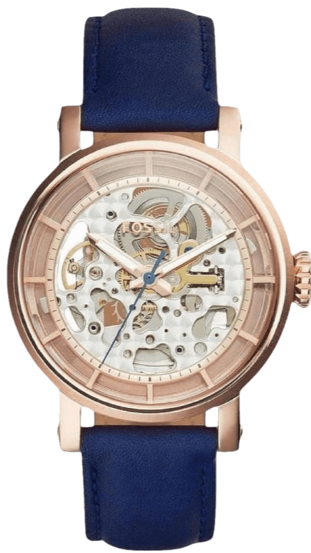  Shop Authentic Fossil Original Boyfriend Skeleton White Dial Blue Leather Strap Watch for Women - ME3086 - Luxxuri