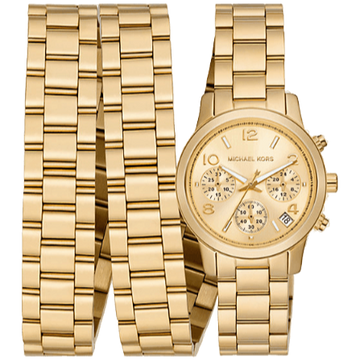 Michael Kors Runway 18K Gold-Plated Triple Wrap Gold Dial Gold Steel Strap Watch for Women - MK7450