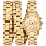  Shop Authentic Michael Kors Runway 18K Gold-Plated Triple Wrap Gold Dial Gold Steel Strap Watch for Women - MK7450 - Luxxuri