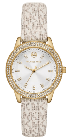  Shop Authentic Michael Kors Tibby Analog Silver Dial White Leather Strap Watch for Women - MK1049 - Luxxuri
