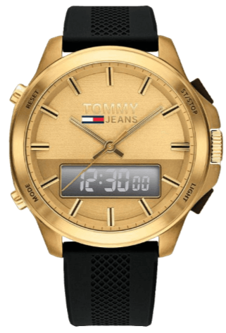  Shop Authentic Tommy Hilfiger Jeans Digital Analog Gold Dial Black Rubber Strap Watch For Women  - 1791762 - Luxxuri
