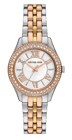  Shop Authentic Michael Kors Harlowe Three-Hand Mother of Pearl White Dial Tri Tone Steel Strap Watch for Women - MK4846 - Luxxuri