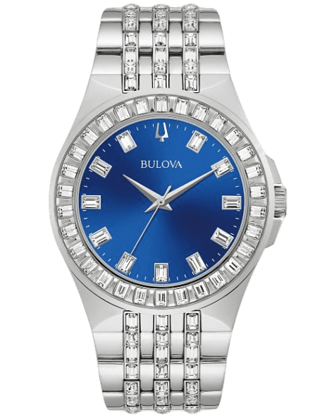  Shop Authentic Bulova Phantom Baguette Crystal Blue Dial Silver Steel Strap Watch for Men - 96A254 - Luxxuri