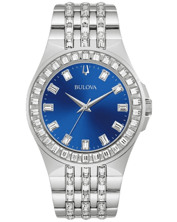  Shop Authentic Bulova Phantom Baguette Crystal Blue Dial Silver Steel Strap Watch for Men - 96A254 - Luxxuri